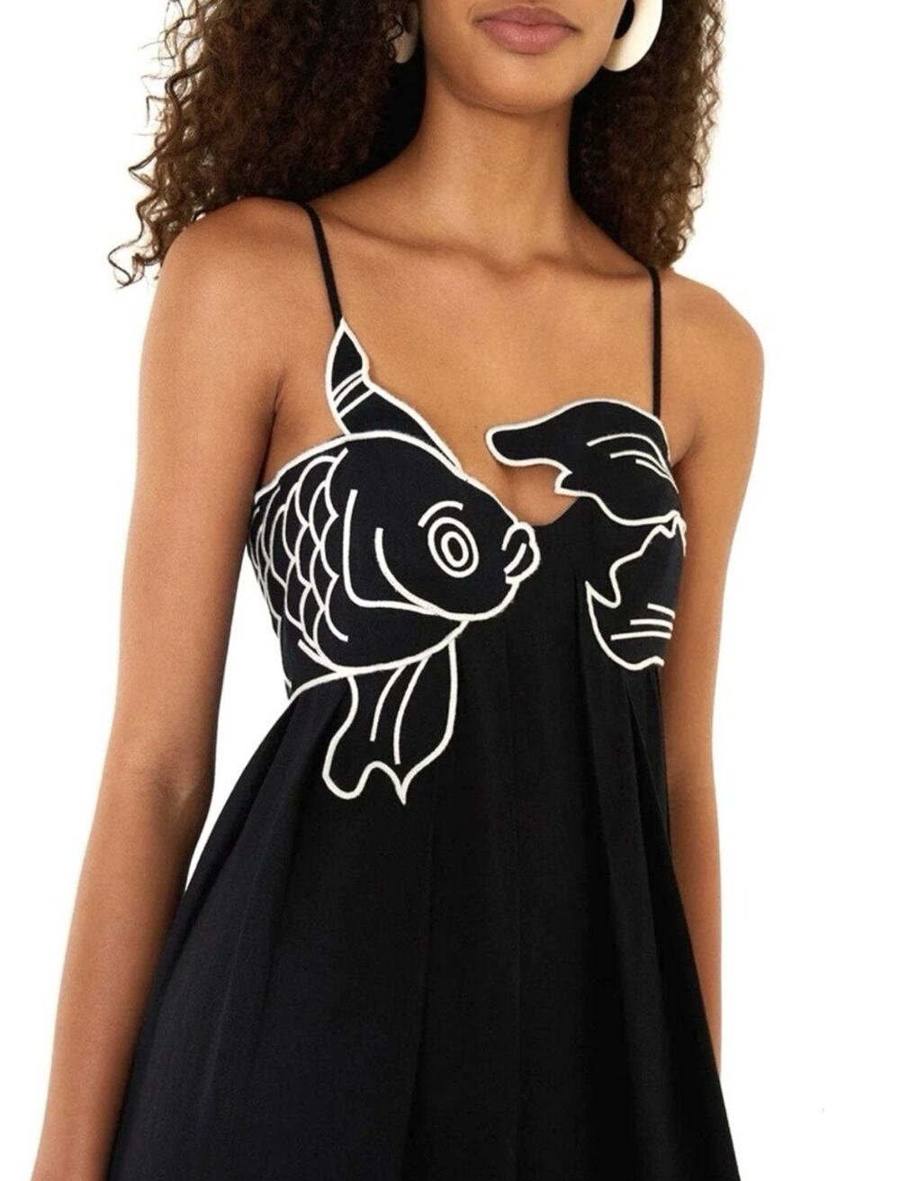 FARM Rio Fish Top Maxi Dress Black Resort Boho Chic Linen Art Deco Dress NWT XXS